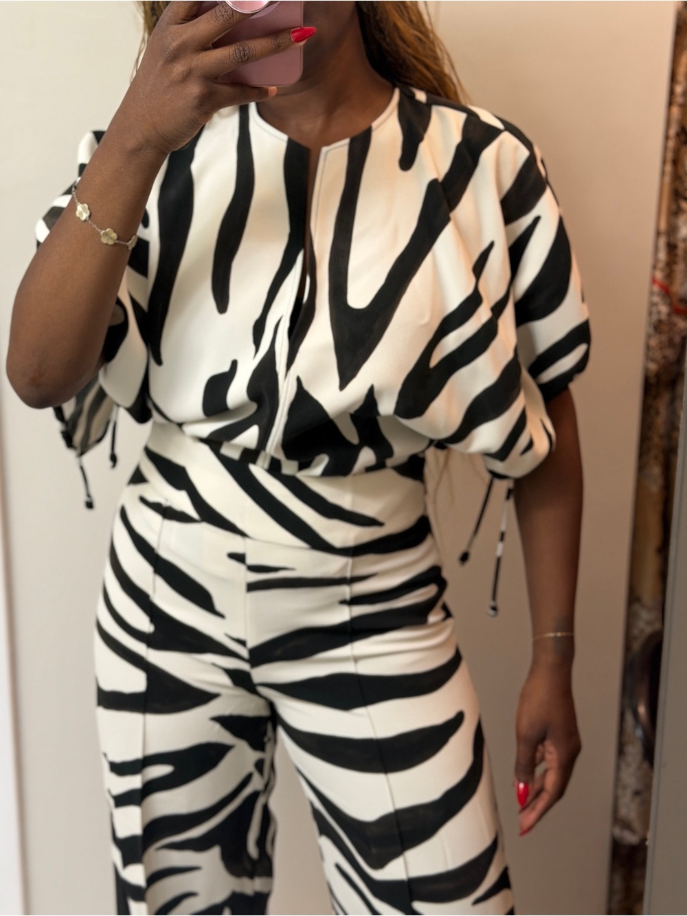 Zara Black & White Zebra-Print Wide-Leg two Piece Set - Picture 13 of 13